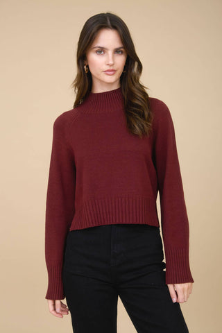 Malia Mock Neck Cropped Sweater Red Wood