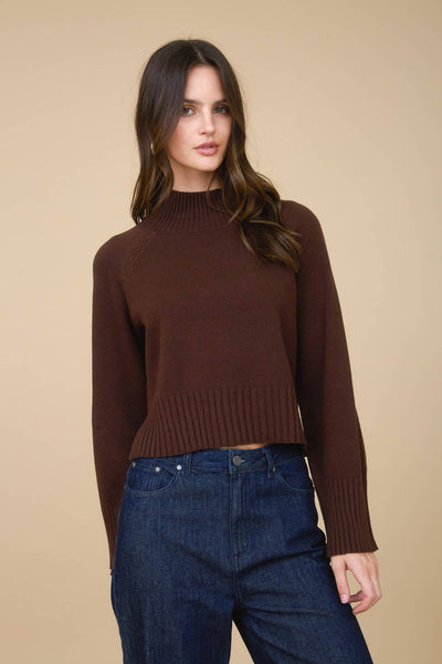 Malia Mock Neck Cropped Sweater Brown