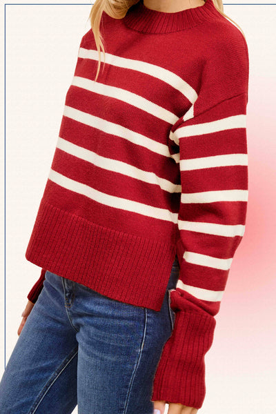 Striped Mock Neck Sweater Candy Cane