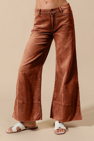 Wide Leg Washed Corduroy Pants Vintage Rust
