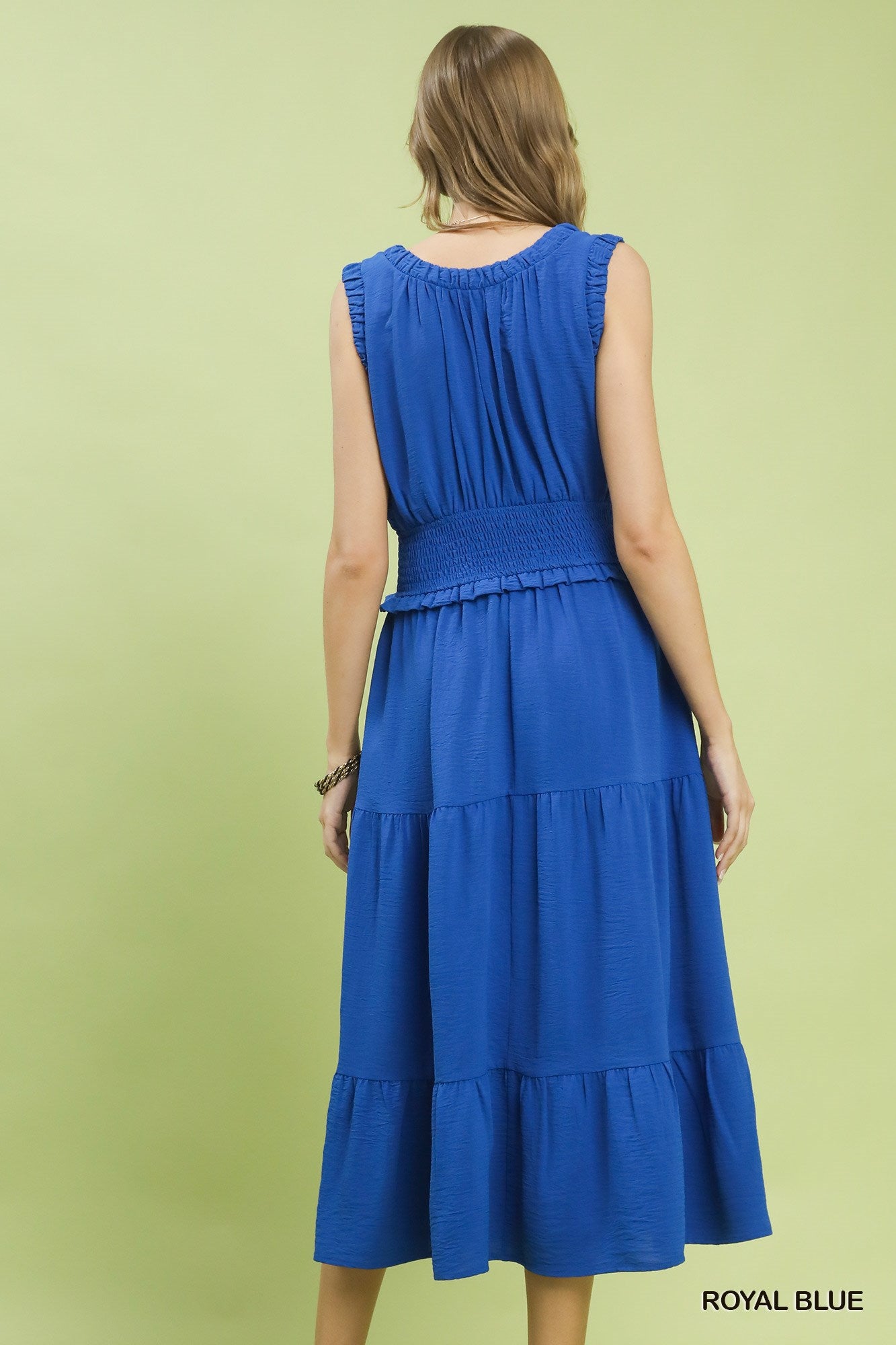 Smocked Waist Tiered Midi Dress for Women with Flowy Tiered Skirt and Elegant Boutique Style