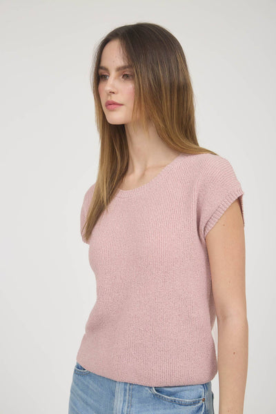 Back Tie Short Sleeve Sweater Pink