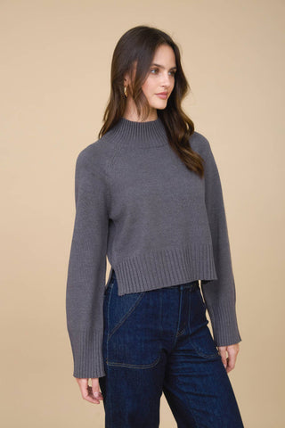 Malia Mock Neck Cropped Sweater Charcoal