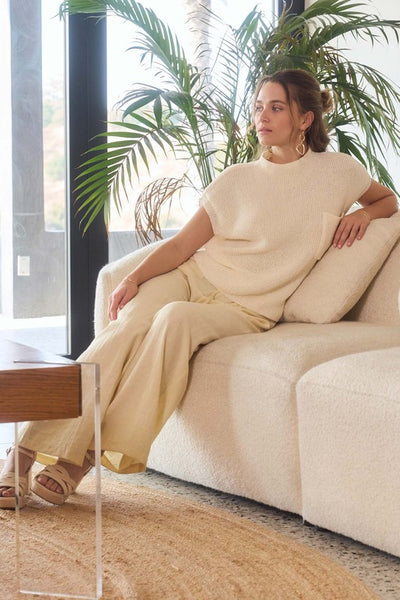 Mock Neck Short Sleeve Pocket Sweater Ivory