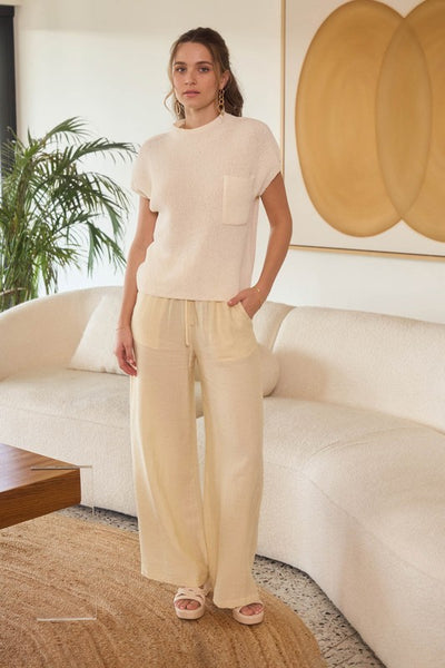 Mock Neck Short Sleeve Pocket Sweater Ivory