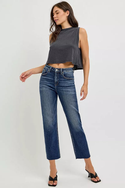 RISEN High Rise Slim Barrel Leg Jeans for Women