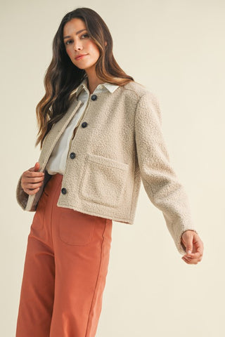 Fuzzy Button Down Jacket – Oyster