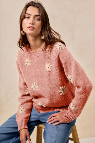Floral Embroidered Sweater Dusty Peach