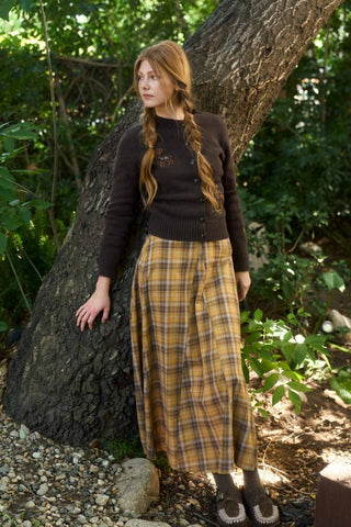 Animal Embroidery Knit Cardigan Brown