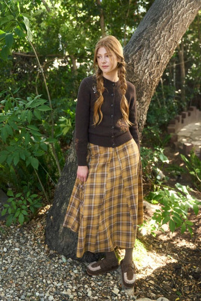 Animal Embroidery Knit Cardigan Brown