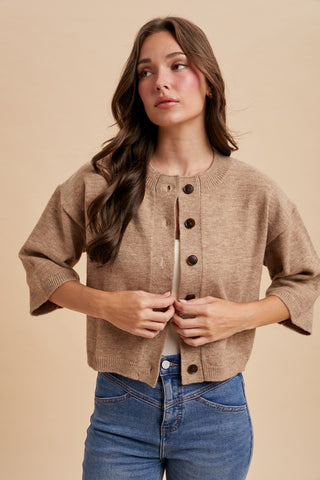 Half Sleeve Knit Cardigan Mocha