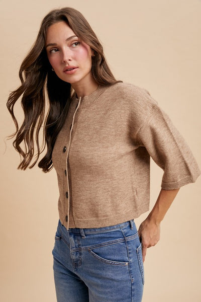 Half Sleeve Knit Cardigan Mocha