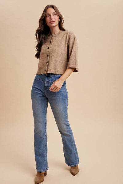 Half Sleeve Knit Cardigan Mocha