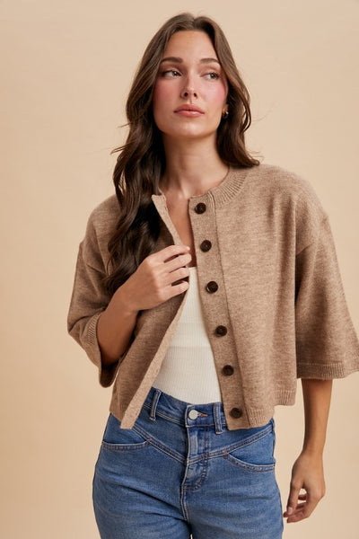 Half Sleeve Knit Cardigan Mocha