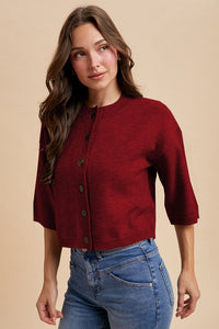 Half Sleeve Knit Cardigan Burgundy