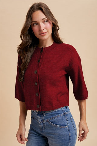 Half Sleeve Knit Cardigan Burgundy