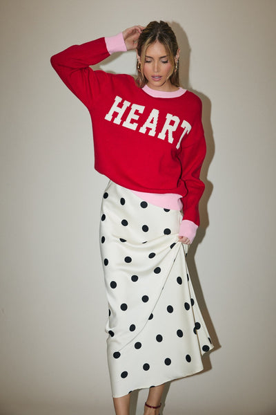 Heart Long Sleeve Sweater Red