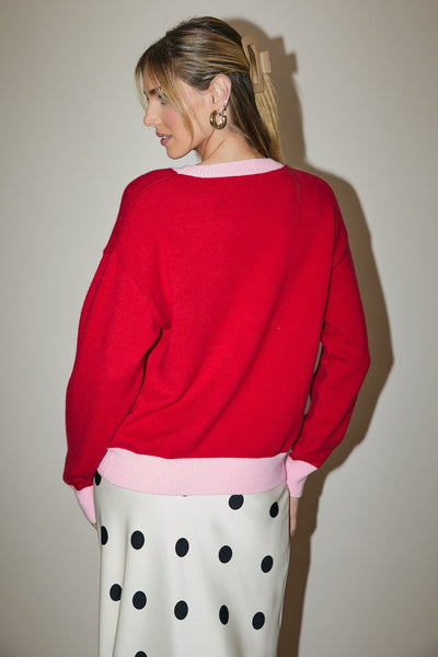 Heart Long Sleeve Sweater Red