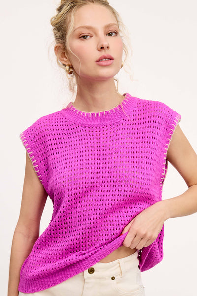 Crochet Knit Sleeveless Top Fuchsia