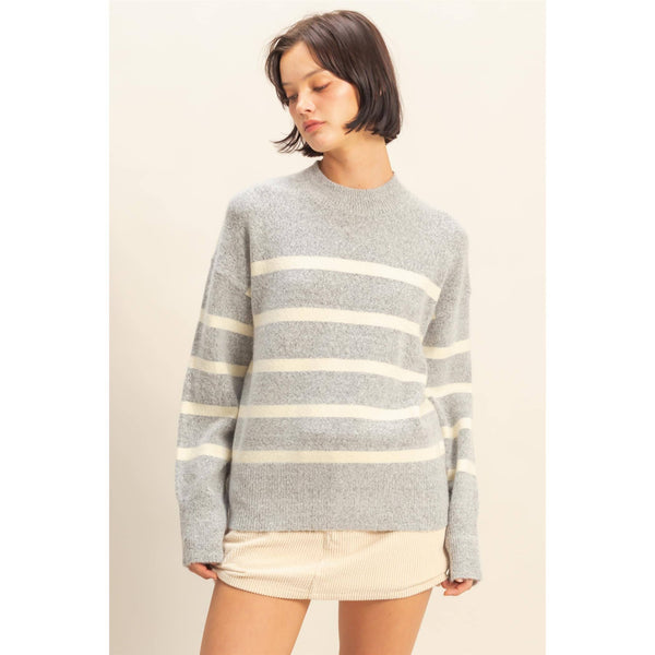 Dream State Striped Sweater Heather Gray