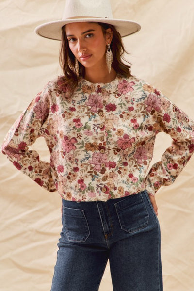 Floral Print Cardigan Sweater