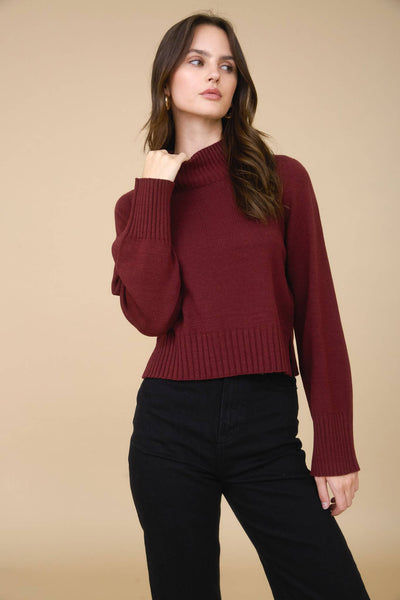 Malia Mock Neck Cropped Sweater Red Wood