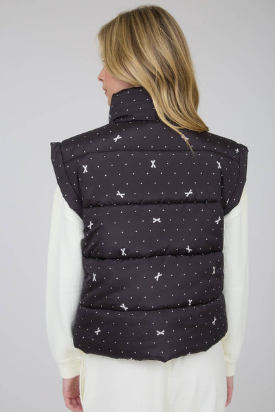 Black Polka Dot Bow Puffer Vest