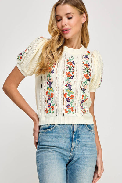 Floral Embroidered Top Cream