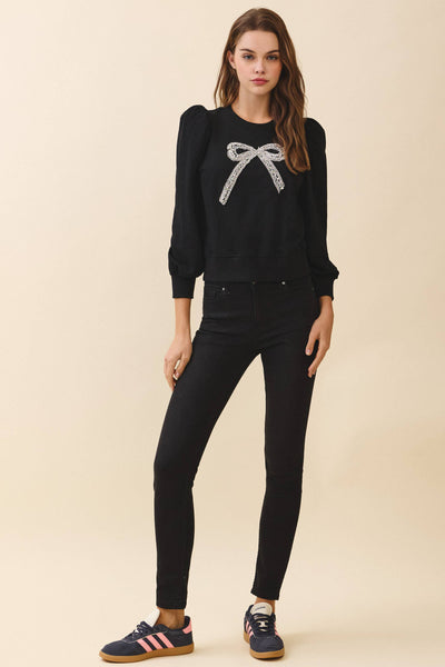 Crystal Embellished Bow Sweatshirt