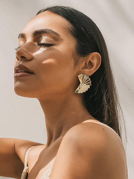 Soline 18K Gold Folded Fan Earrings