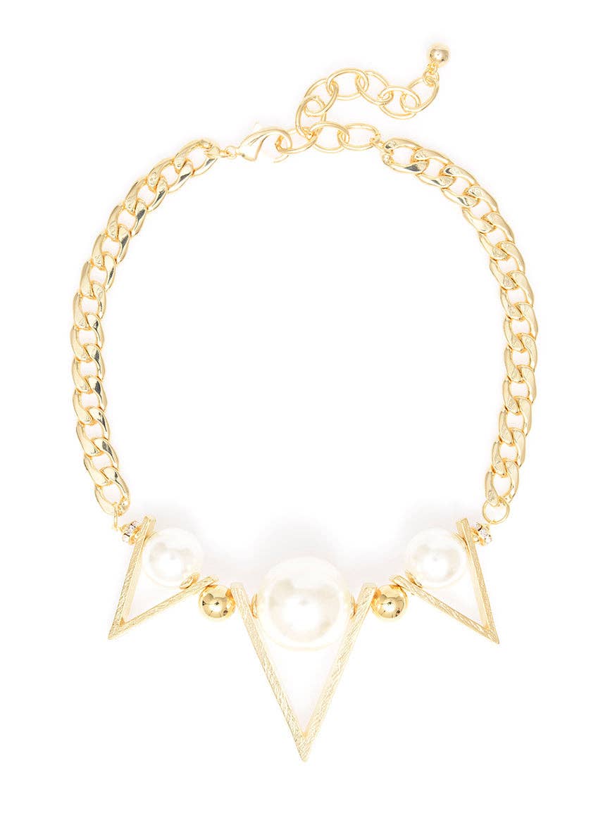 Curb Chain and Pearl Collar Necklace Gold