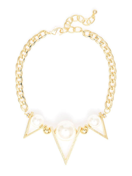 Curb Chain and Pearl Collar Necklace Gold