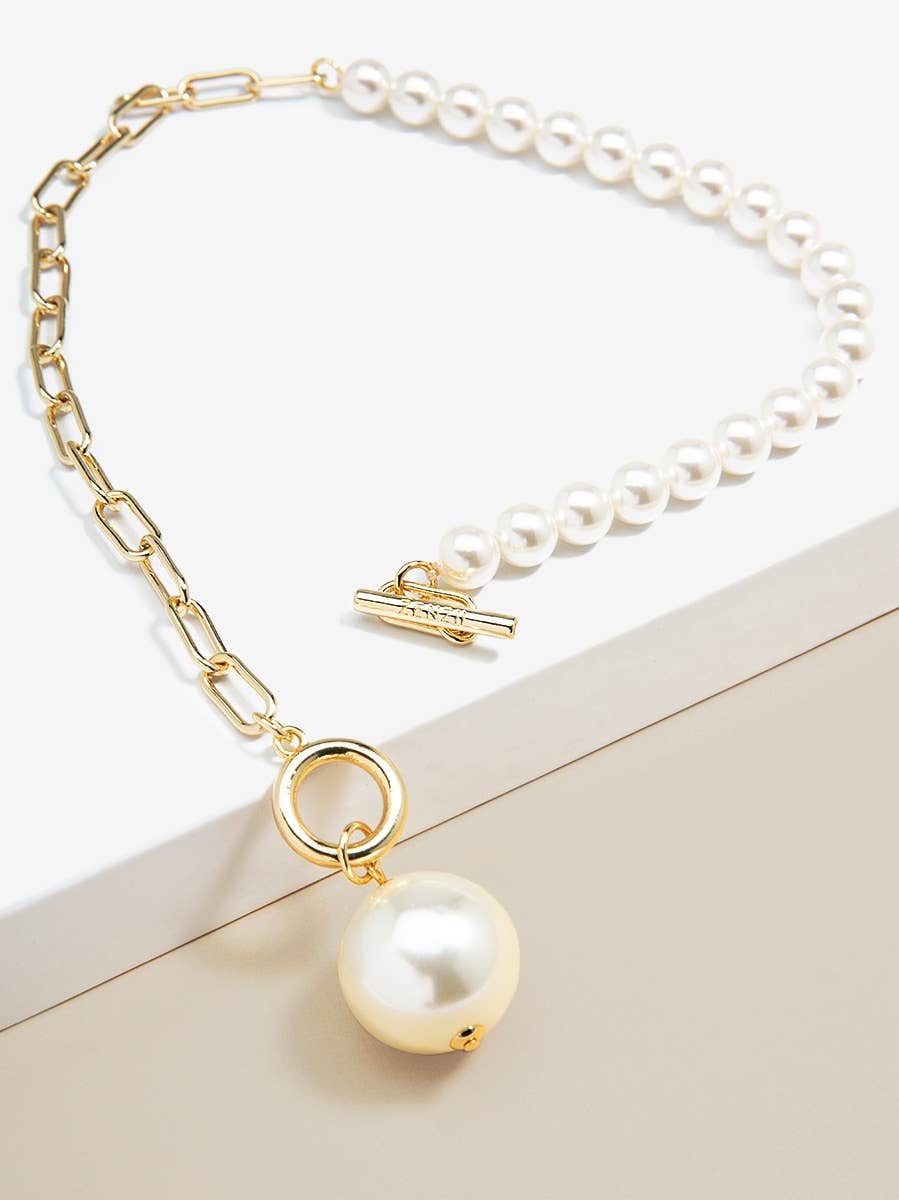 Half Chain and Pearl Pendant Necklace