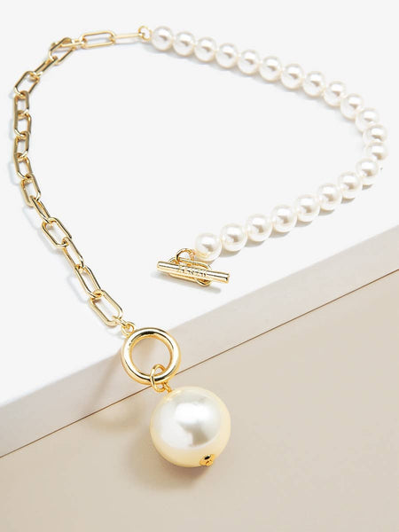 Half Chain and Pearl Pendant Necklace