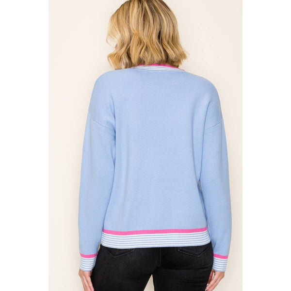 Varsity Trimmed Sweater – Light Blue