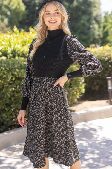 Ribbed Floral Midi Dress