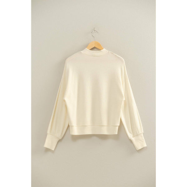 Ribbed Balloon Sleeve Top Cream