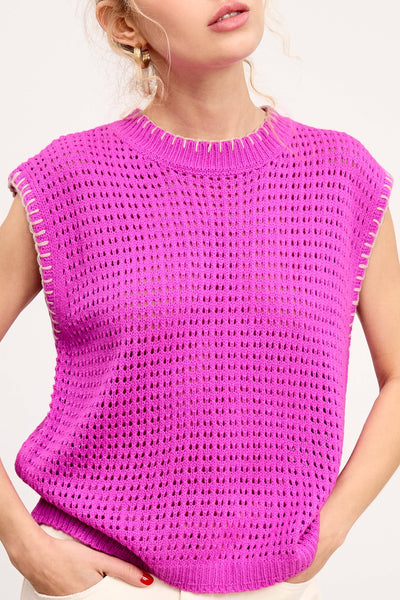 Crochet Knit Sleeveless Top Fuchsia