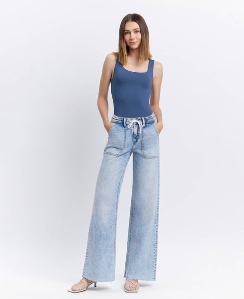 Flying Monkey High Rise Drawstring Wide Leg Jeans