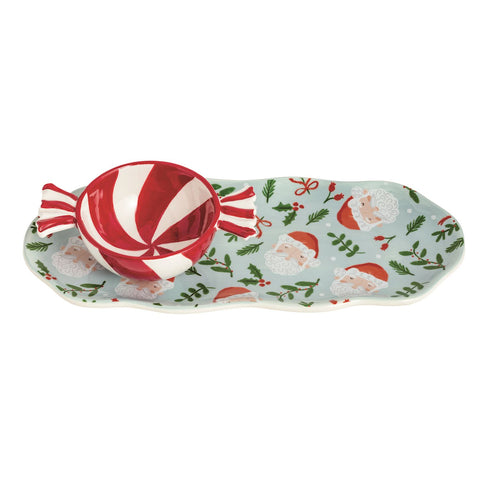 Santa Tray & Peppermint Tidbit Bowl