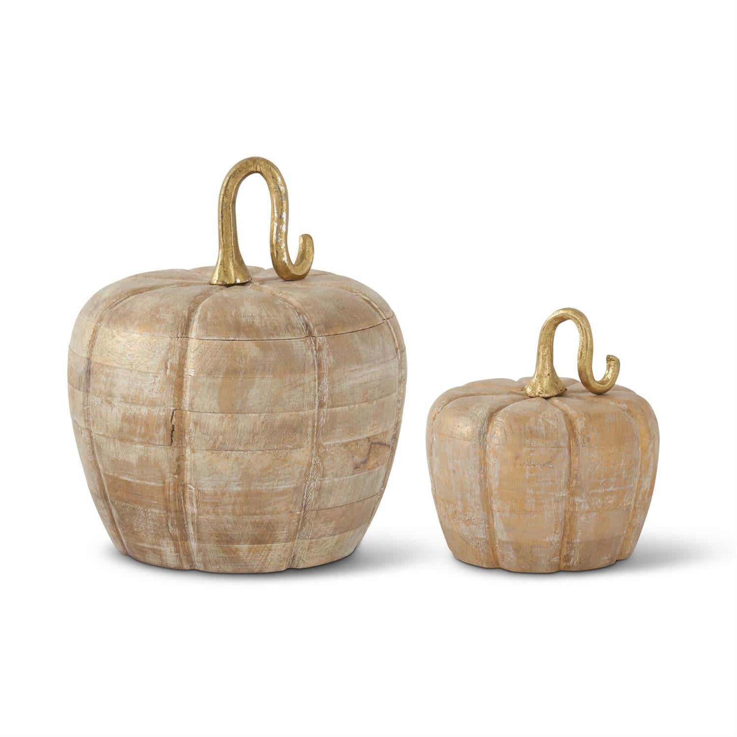 White & Gold Washed Wood Pumpkins