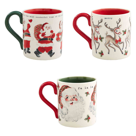 Vintage Santa & Reindeer Mugs