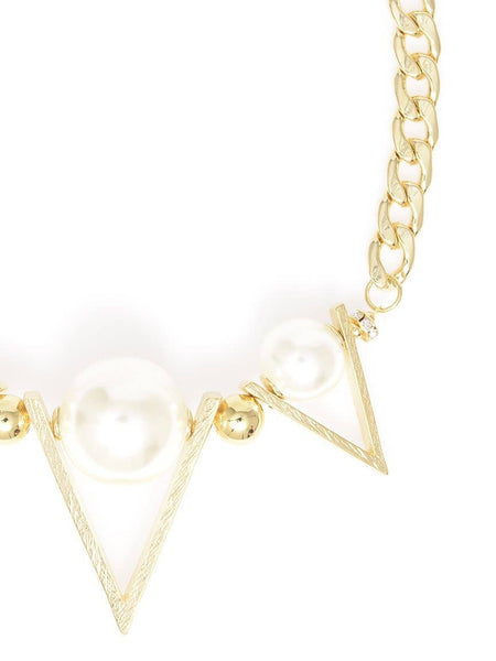 Curb Chain and Pearl Collar Necklace Gold