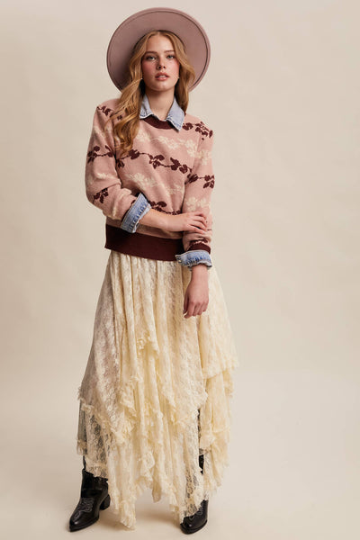 Floral Jacquard Sweater Rose