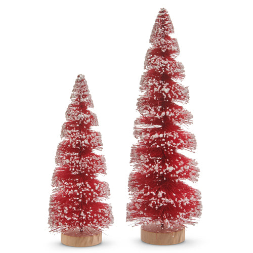 Red Flocked Spiral Bottle Brush Trees