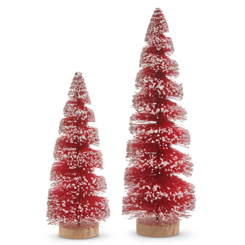 Red Flocked Spiral Bottle Brush Trees
