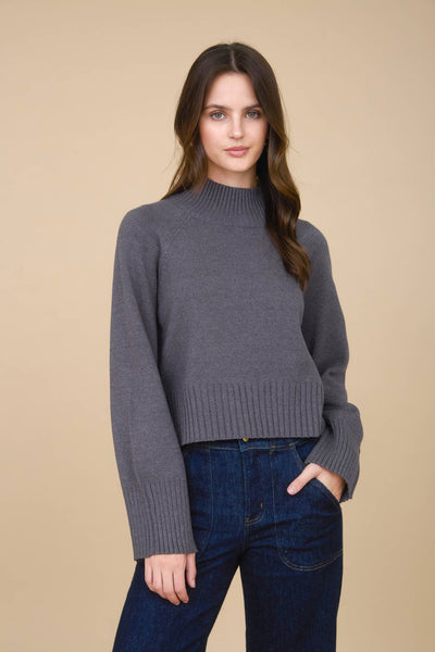 Malia Mock Neck Cropped Sweater Charcoal