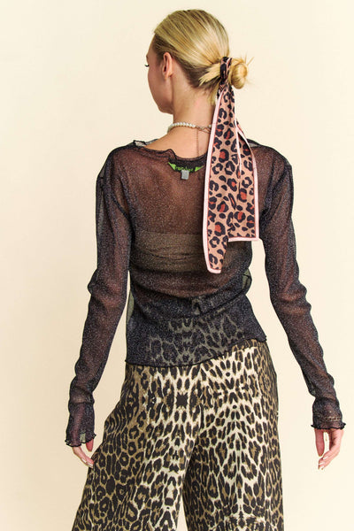 Sparkly Black Mesh Long Sleeve Top