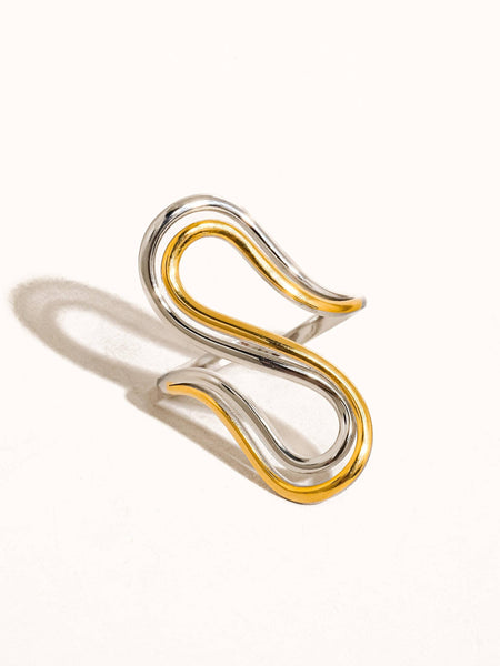 Gurvan 18K Gold Non-Tarnish Abstract Two-Tone Ring