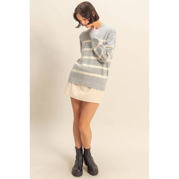 Dream State Striped Sweater Heather Gray